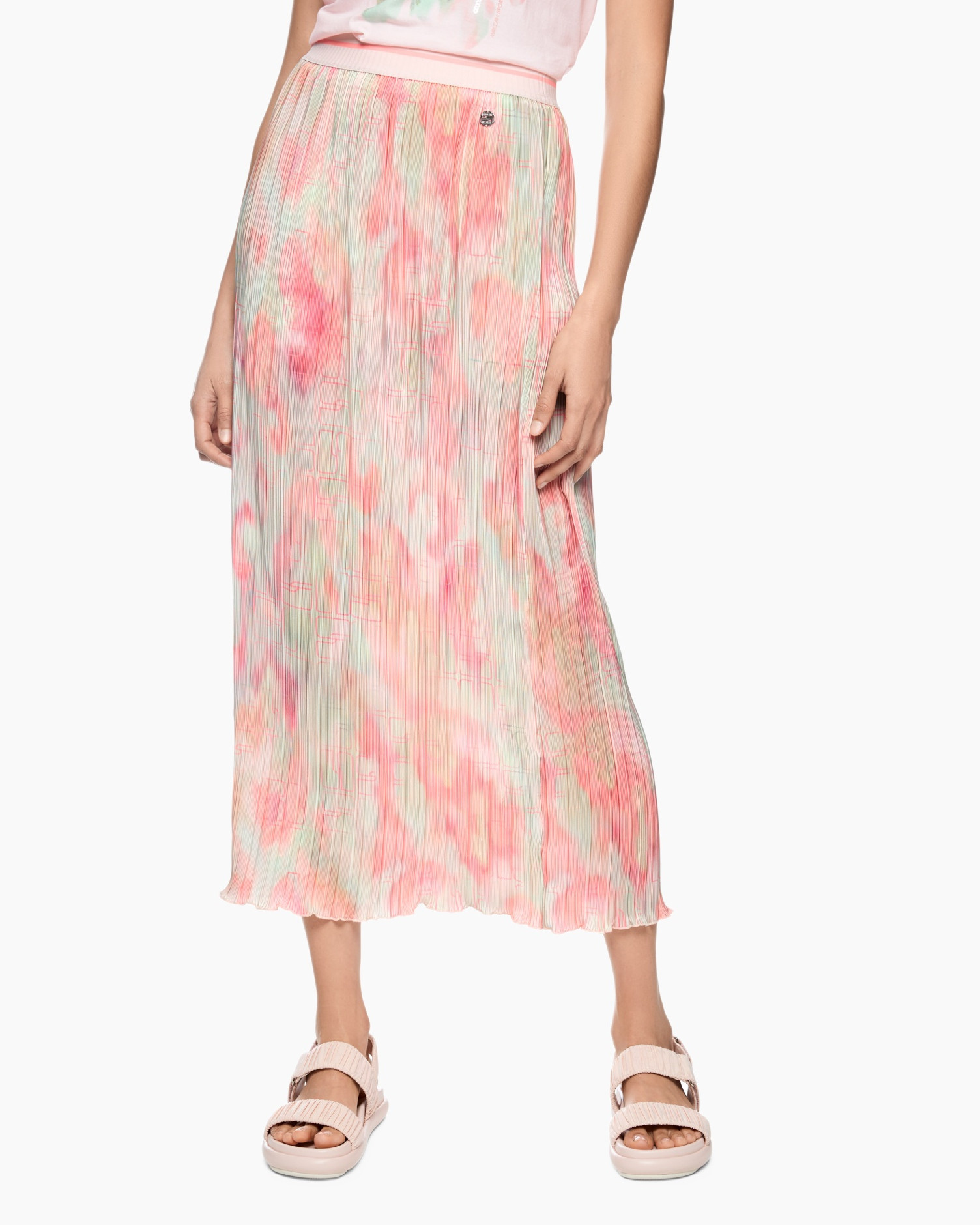skirt, maxi skirt, tie-dye, pleated, soft pink