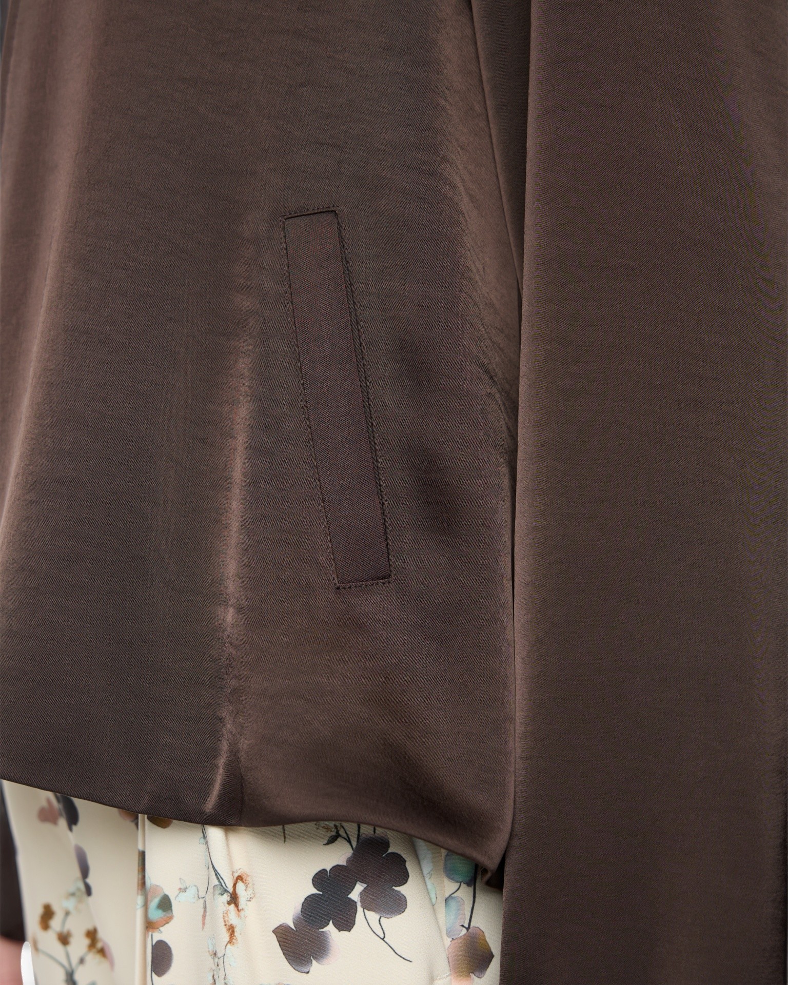 brown coat, pocket, long coat, fabric detail, slip pocket