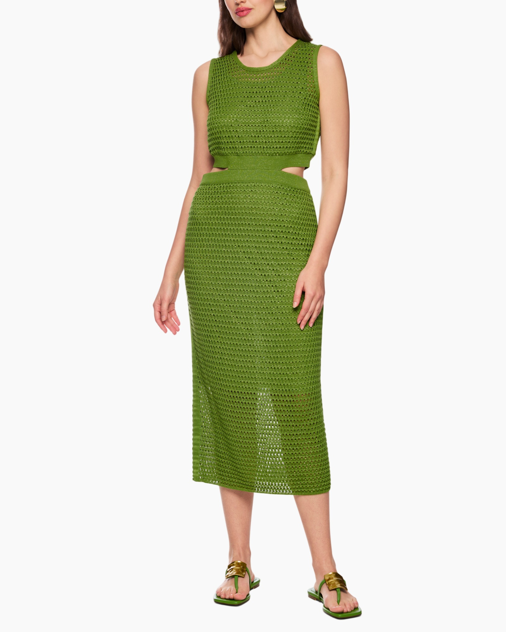 green dress, knit dress, crop top, mid-length, two-piece set
