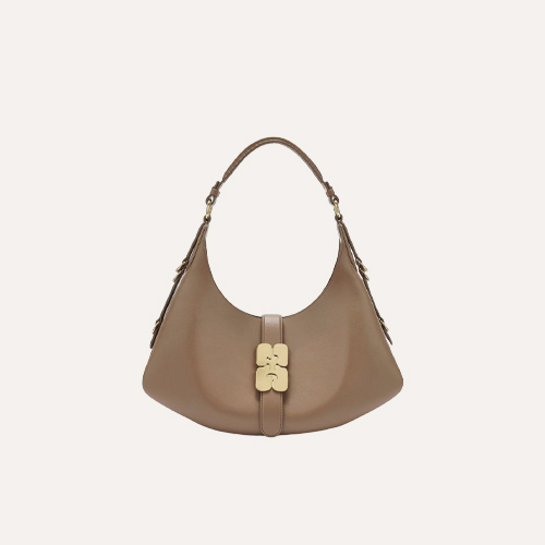 handbag, shoulder bag, brown, leather, gold accent