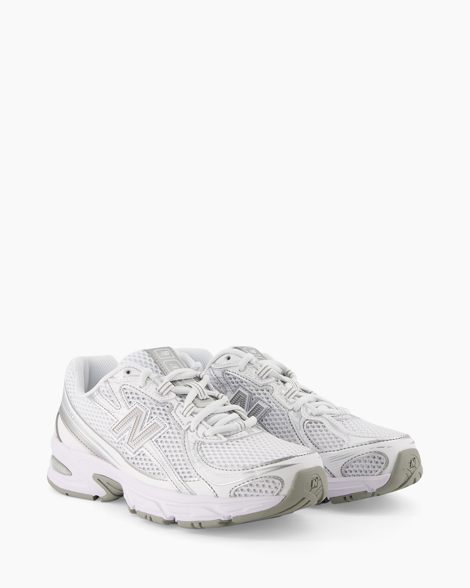 sneaker, athletic shoe, mesh upper, white, neutral gray sole