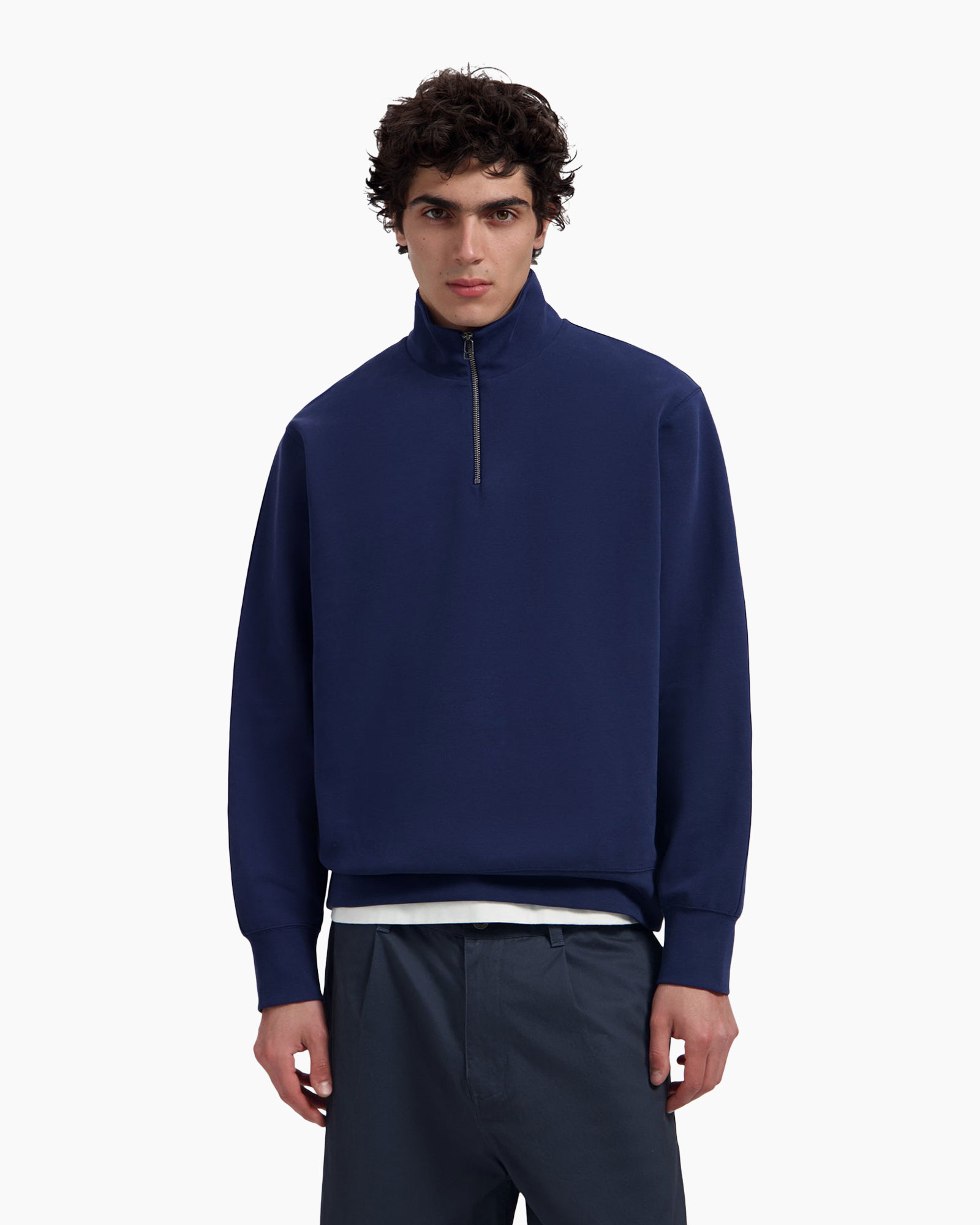 sweatshirt, quarter-zip, pull-on, long-sleeve, solid color navy