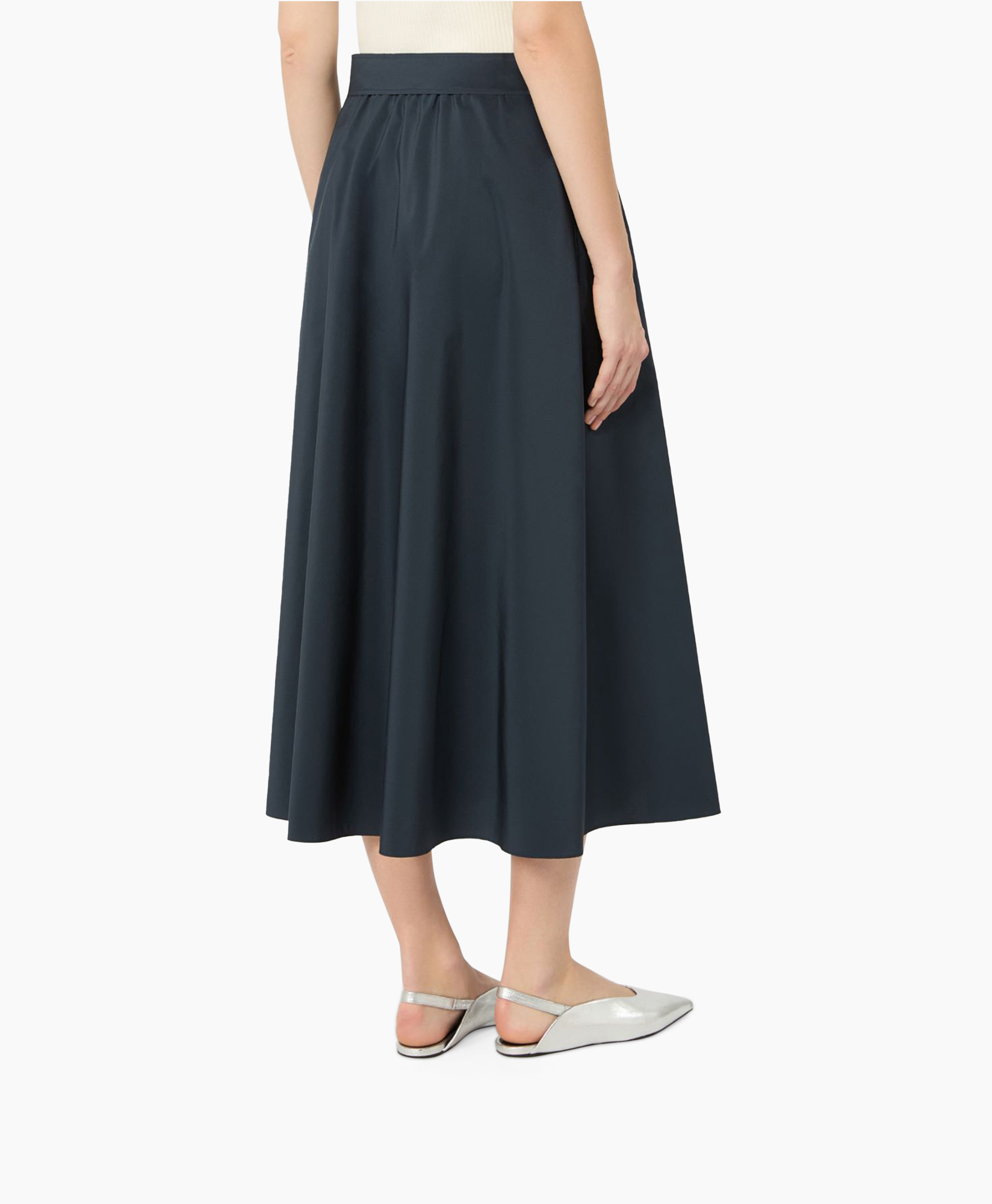 skirt, mid-length, a-line, navy, solid