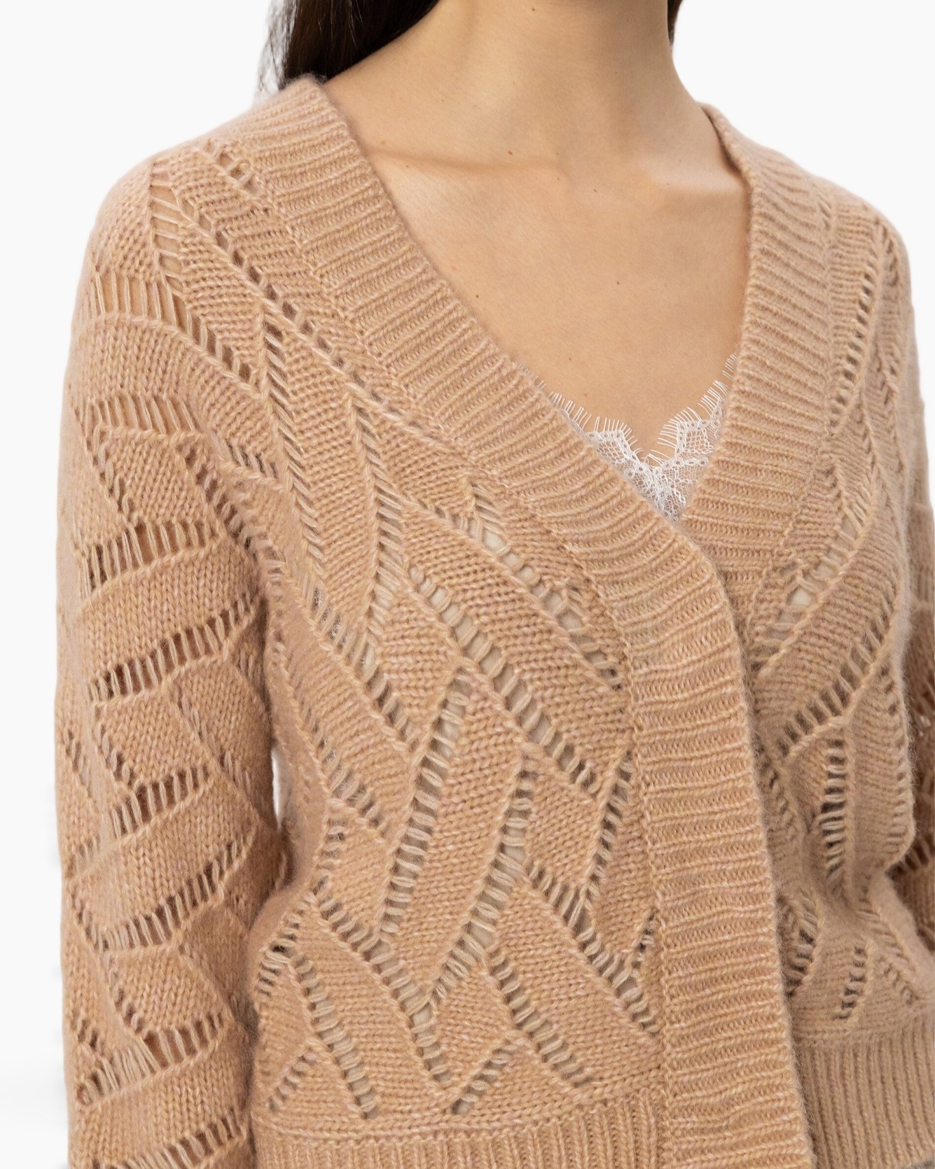 cardigan, knit, beige, openwork, v-neck