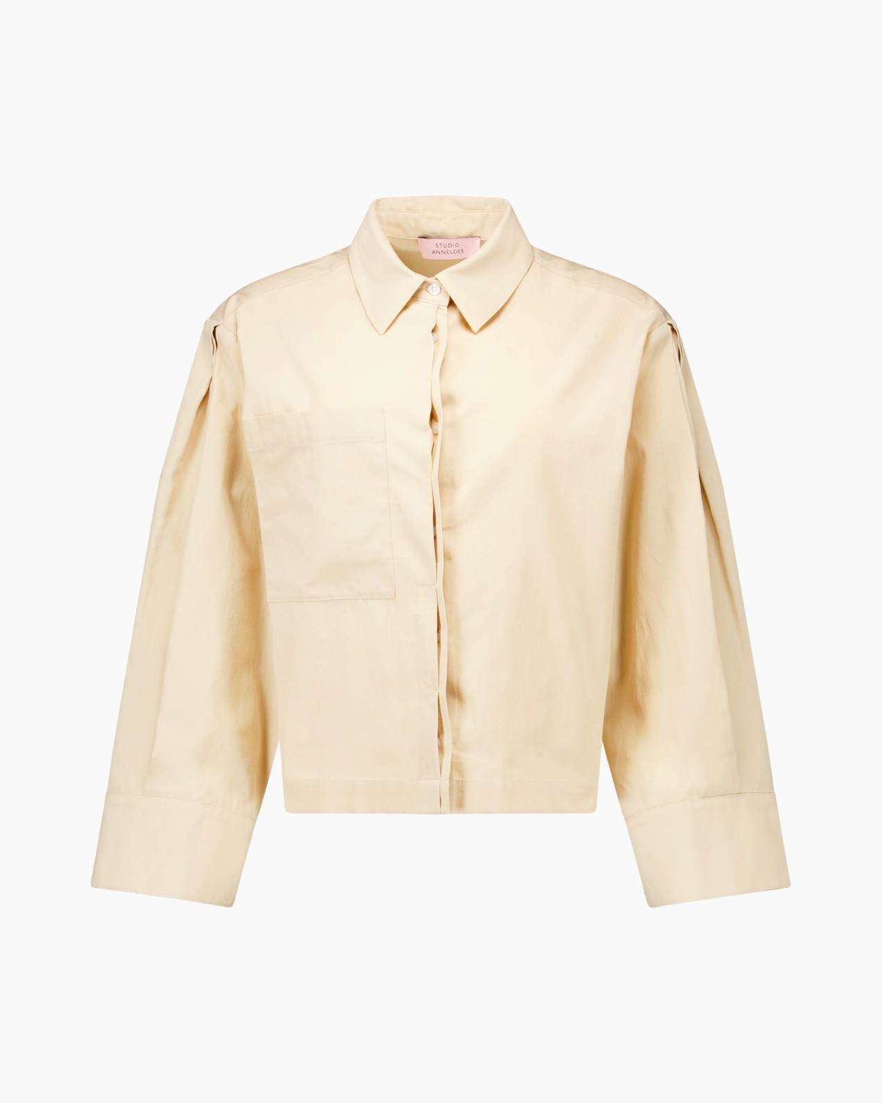 shirt, blouse, beige, collared, long-sleeve