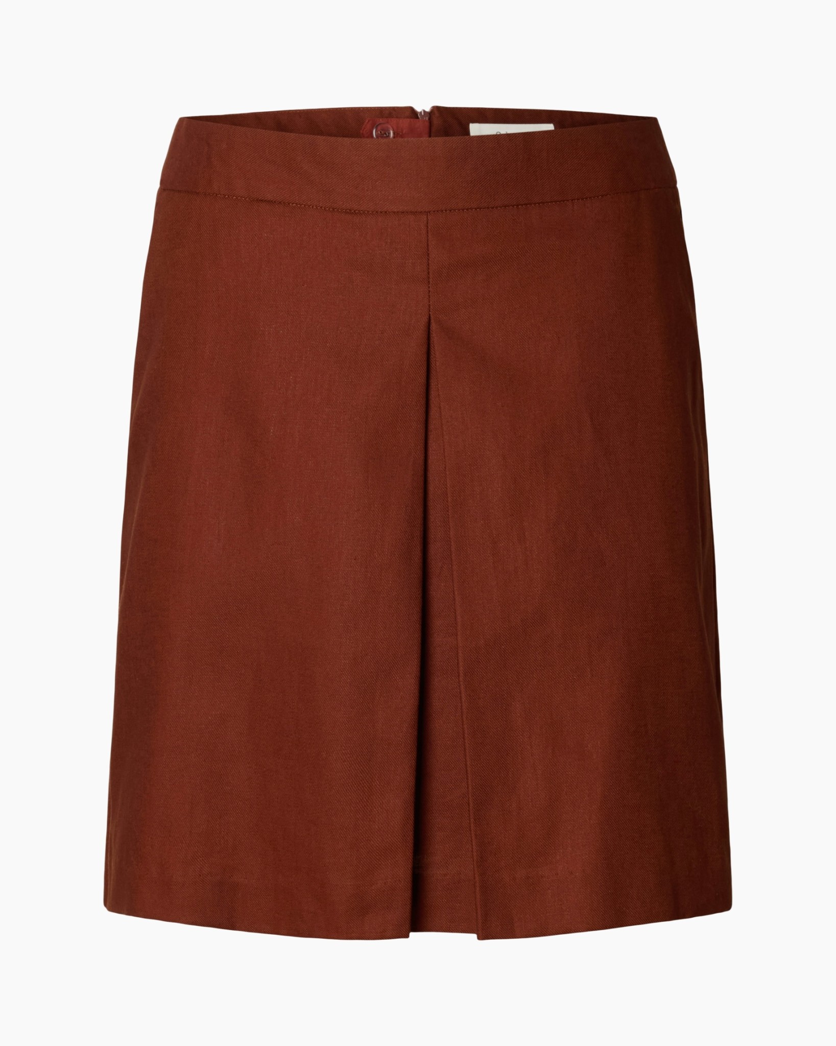 skirt, brown, A-line, front pleat, knee-length