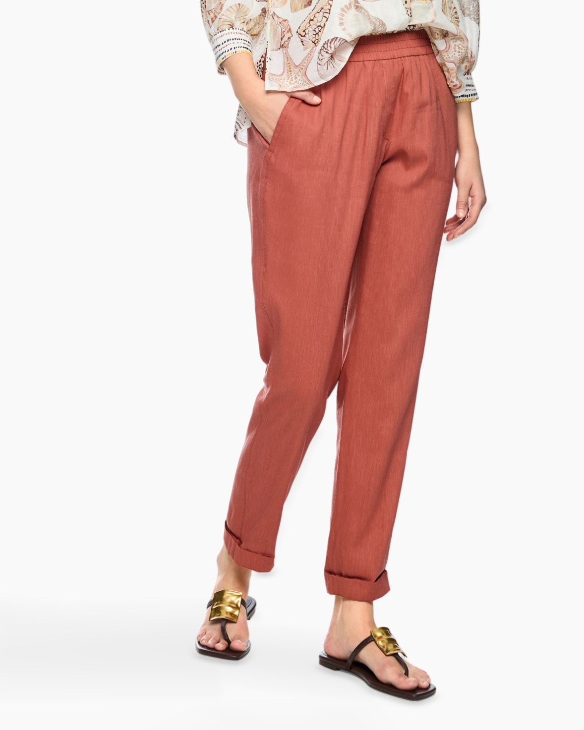 pants, linen, rust, relaxed-fit, rolled-cuff