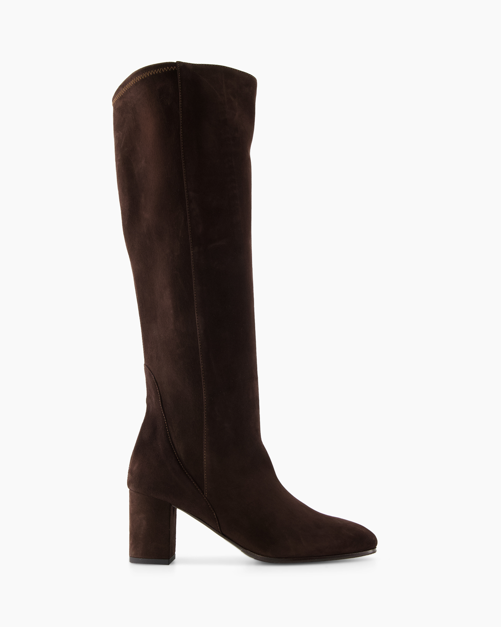 knee-high, brown, boots, block-heel, suede