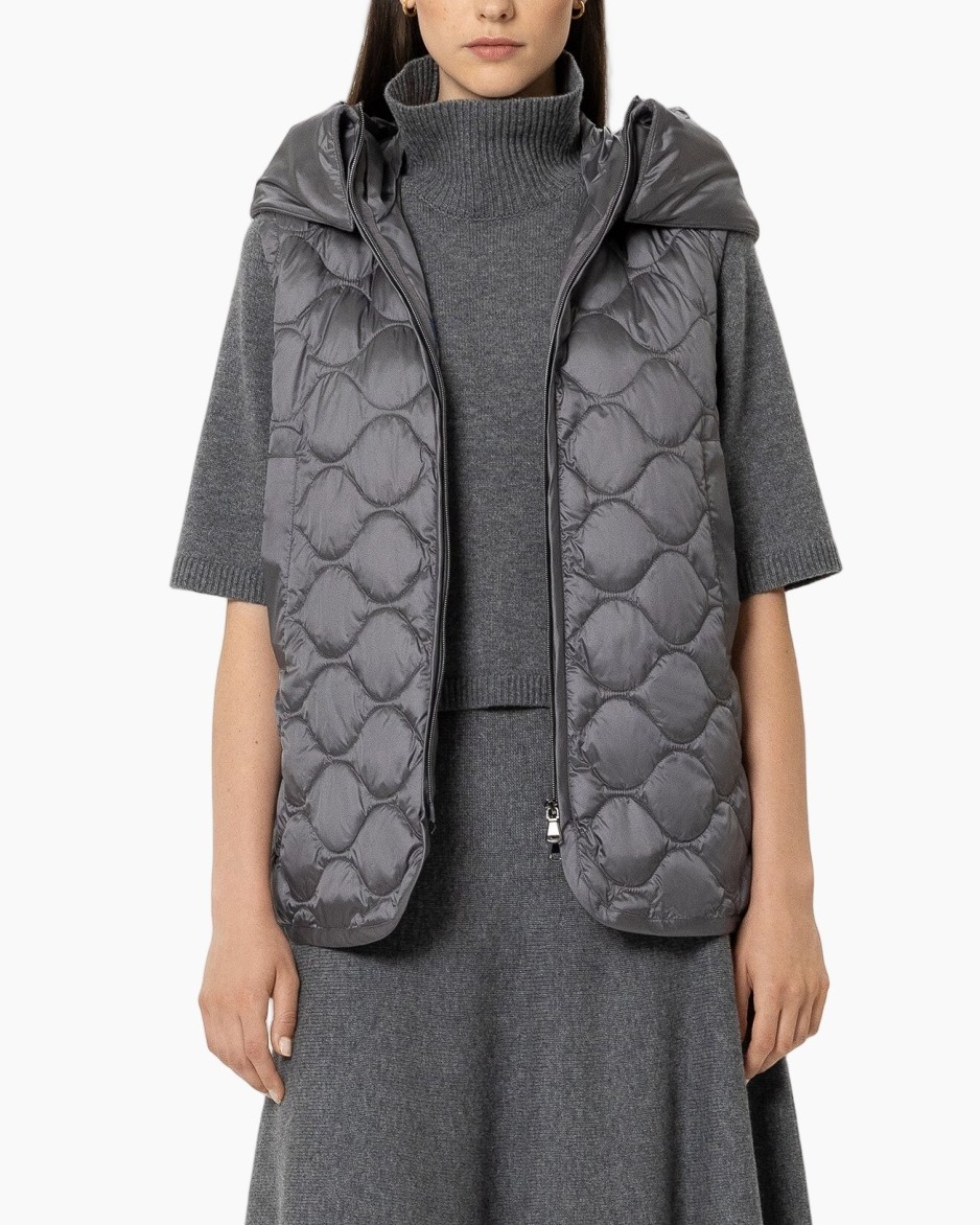 puffer vest, quilting, gray, hooded, midweight