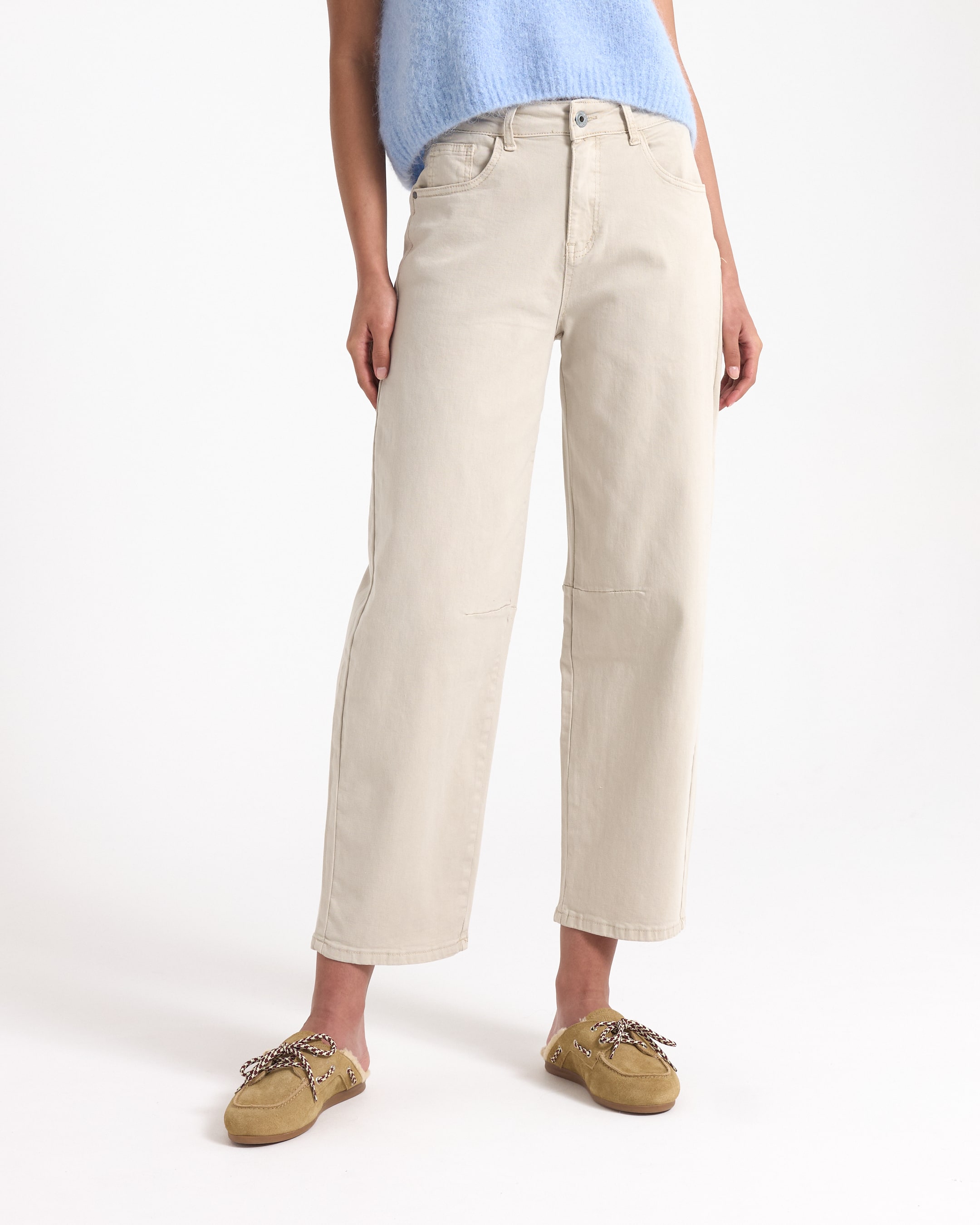 pants, beige, cropped, mid-rise, flat-front