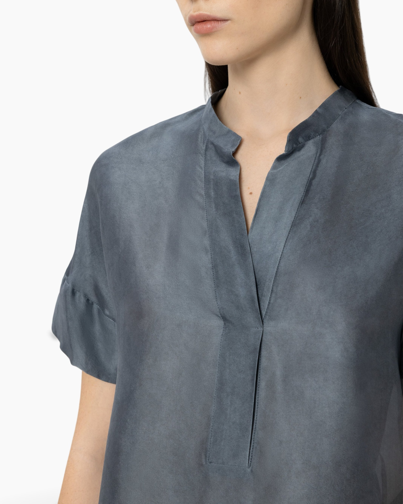 blouse, top, short sleeve, round neck, linen-softened