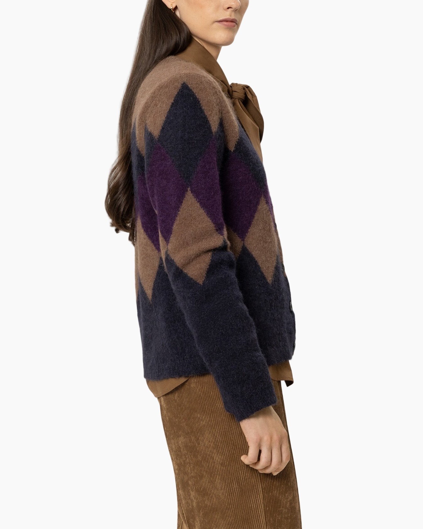 cardigan, argyle, knit, multicolor, long-sleeve