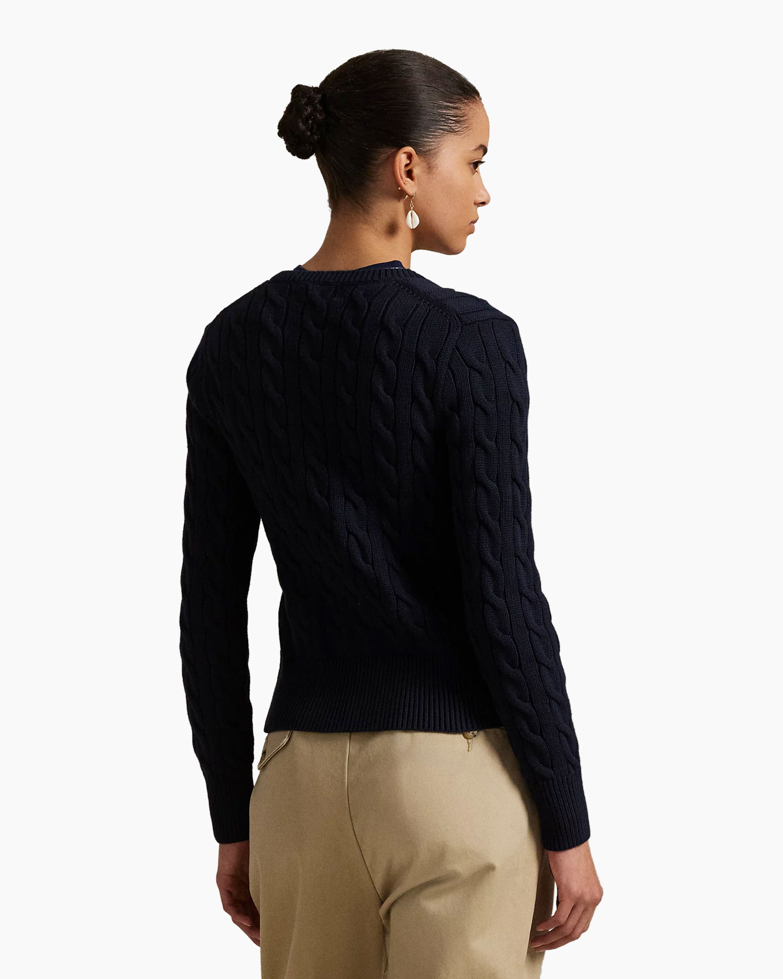 cardigan,  cable knit, navy, buttoned, striped undershirt