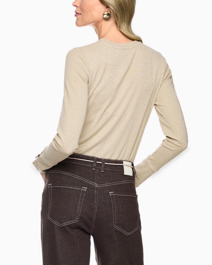 beige top, knit sweater, long-sleeve, crew neck, light beige