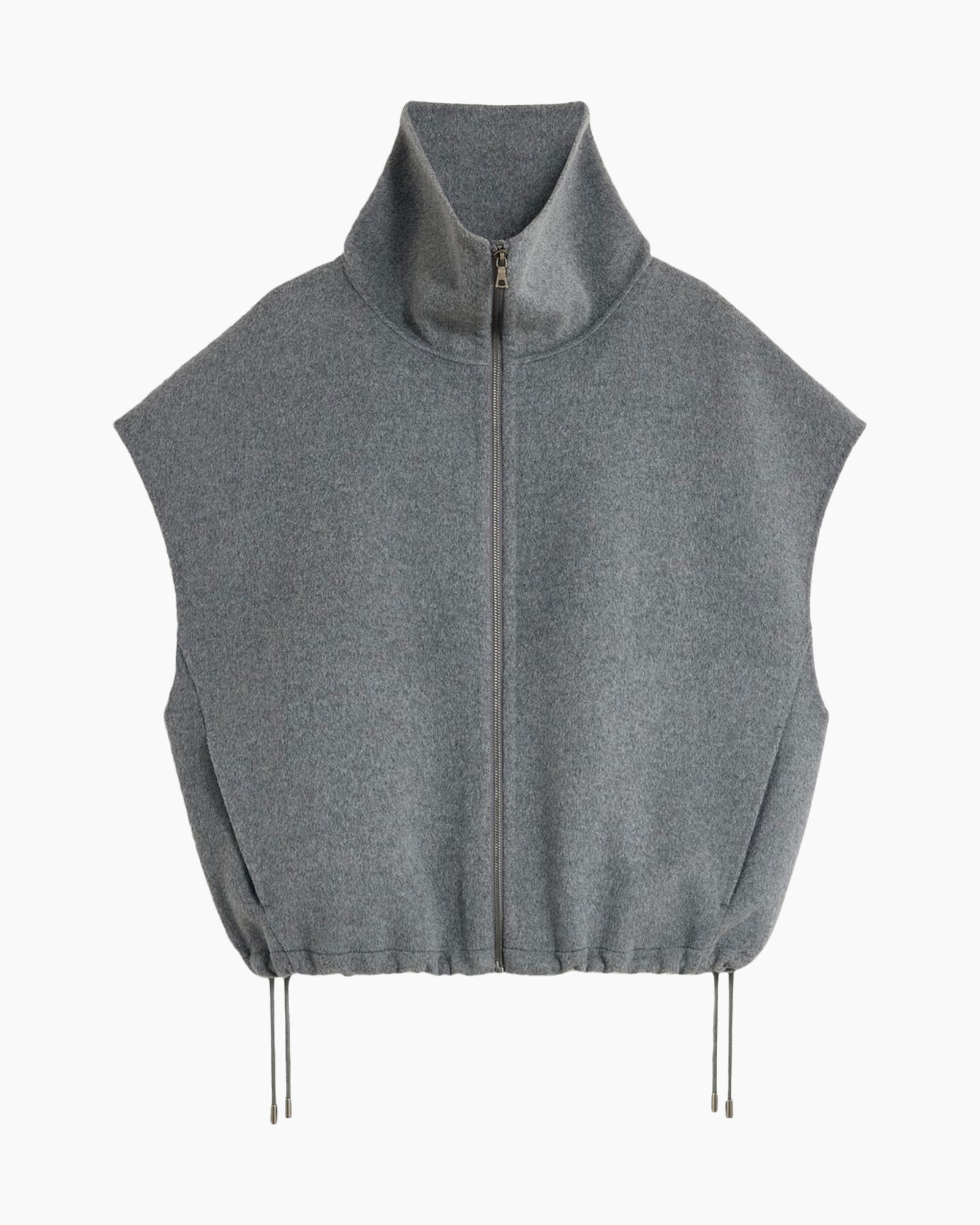 vest, hoodless, zip-up, drawstring, grey