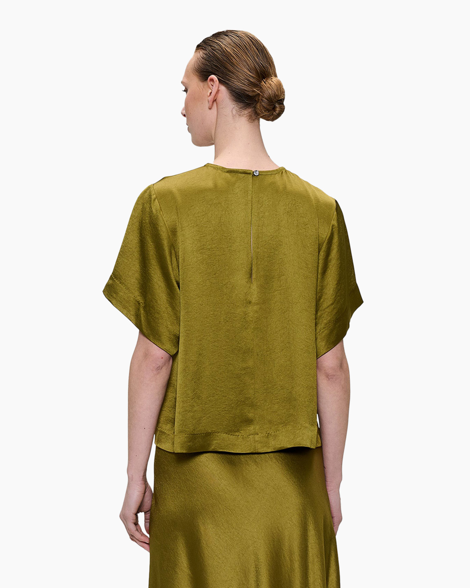top, short sleeve, olive, silk, tunic