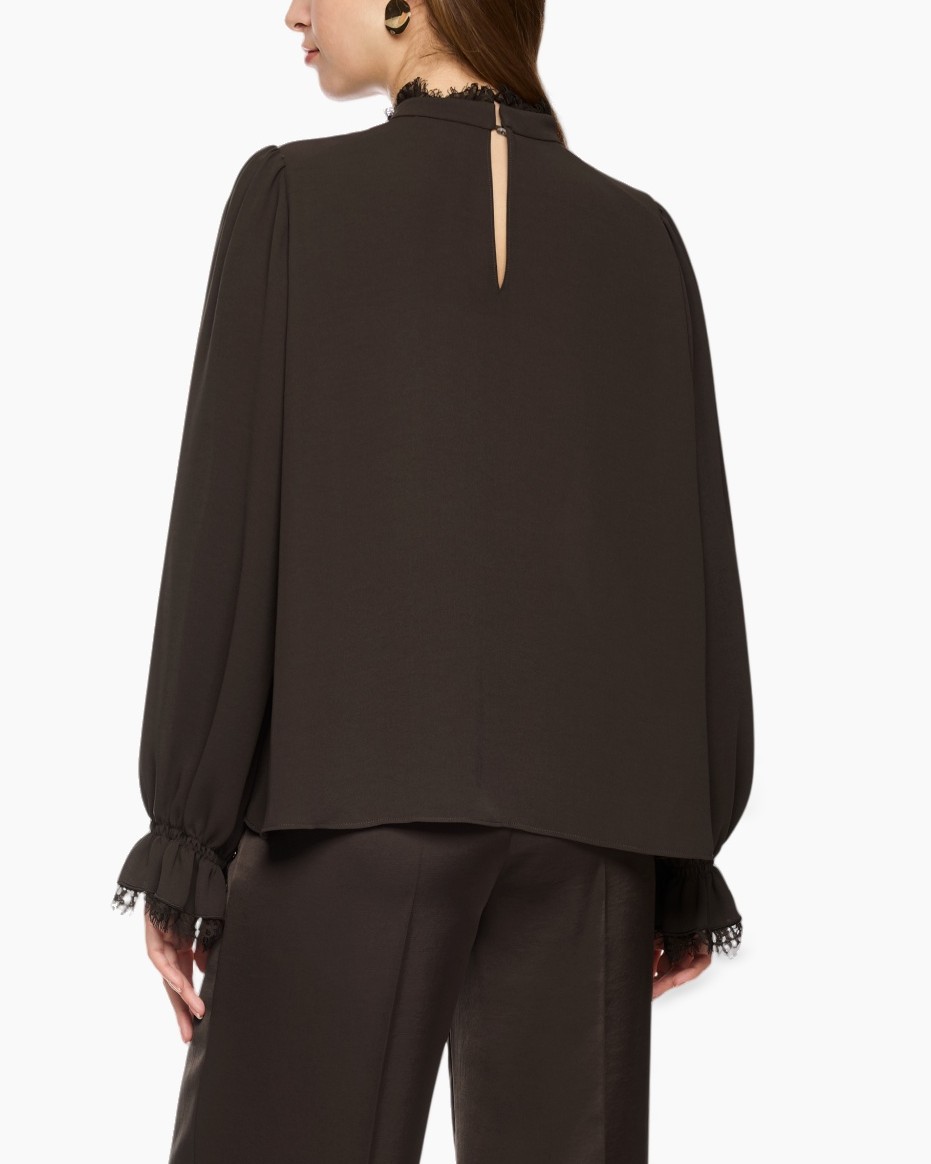 blouse, lace, high-neck, long-sleeve, dark-brown