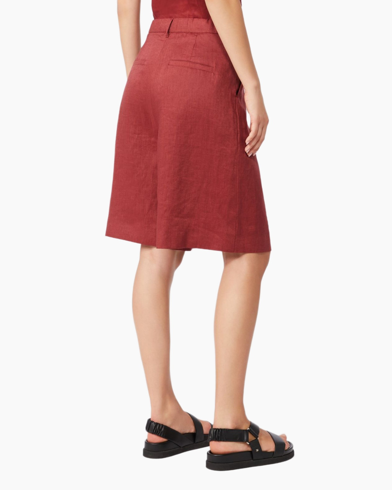 knee-length, linen, red, culotte, pockets