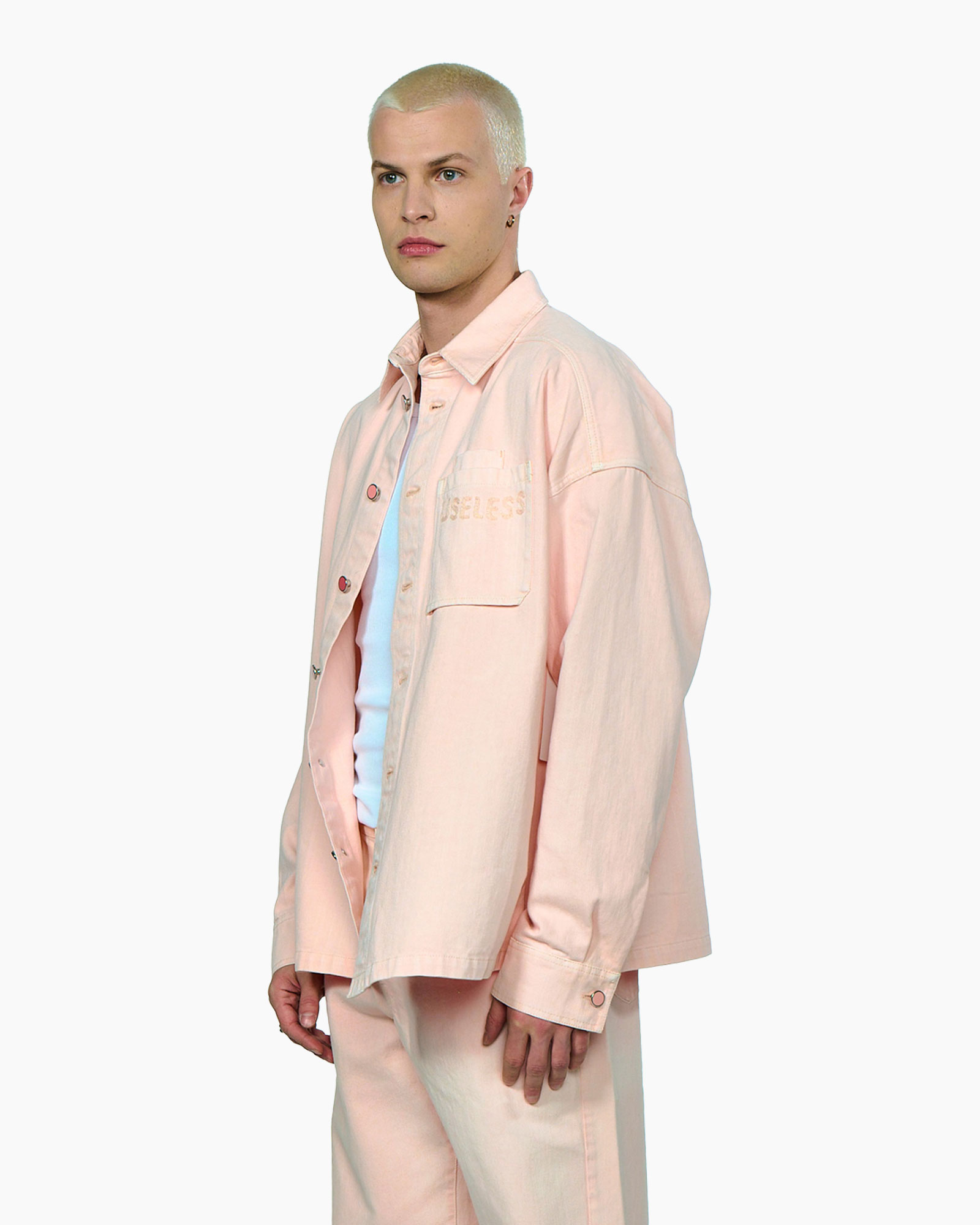 shirt, oversized, peach, button-down, pocketed