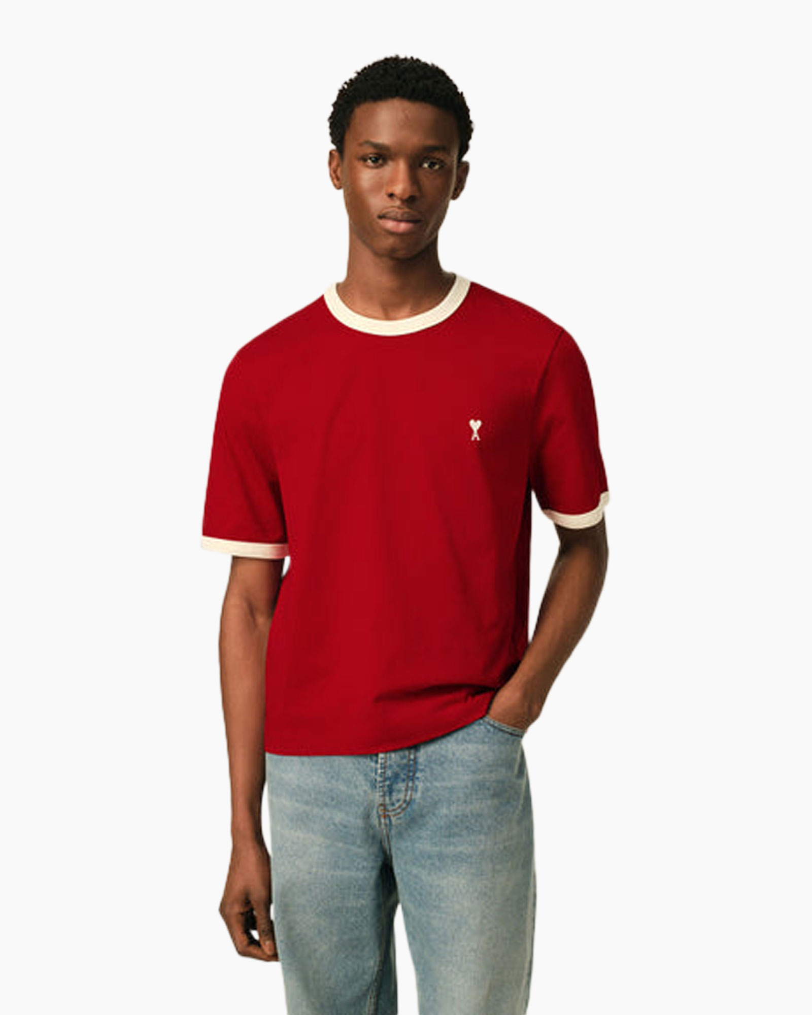 t-shirt, short sleeve, round neck, red, solid color