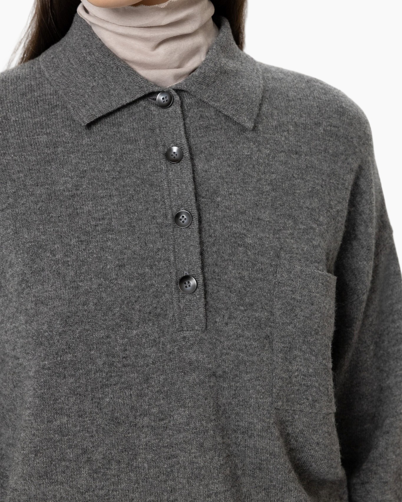 shirt, knit, collared, buttoned, gray