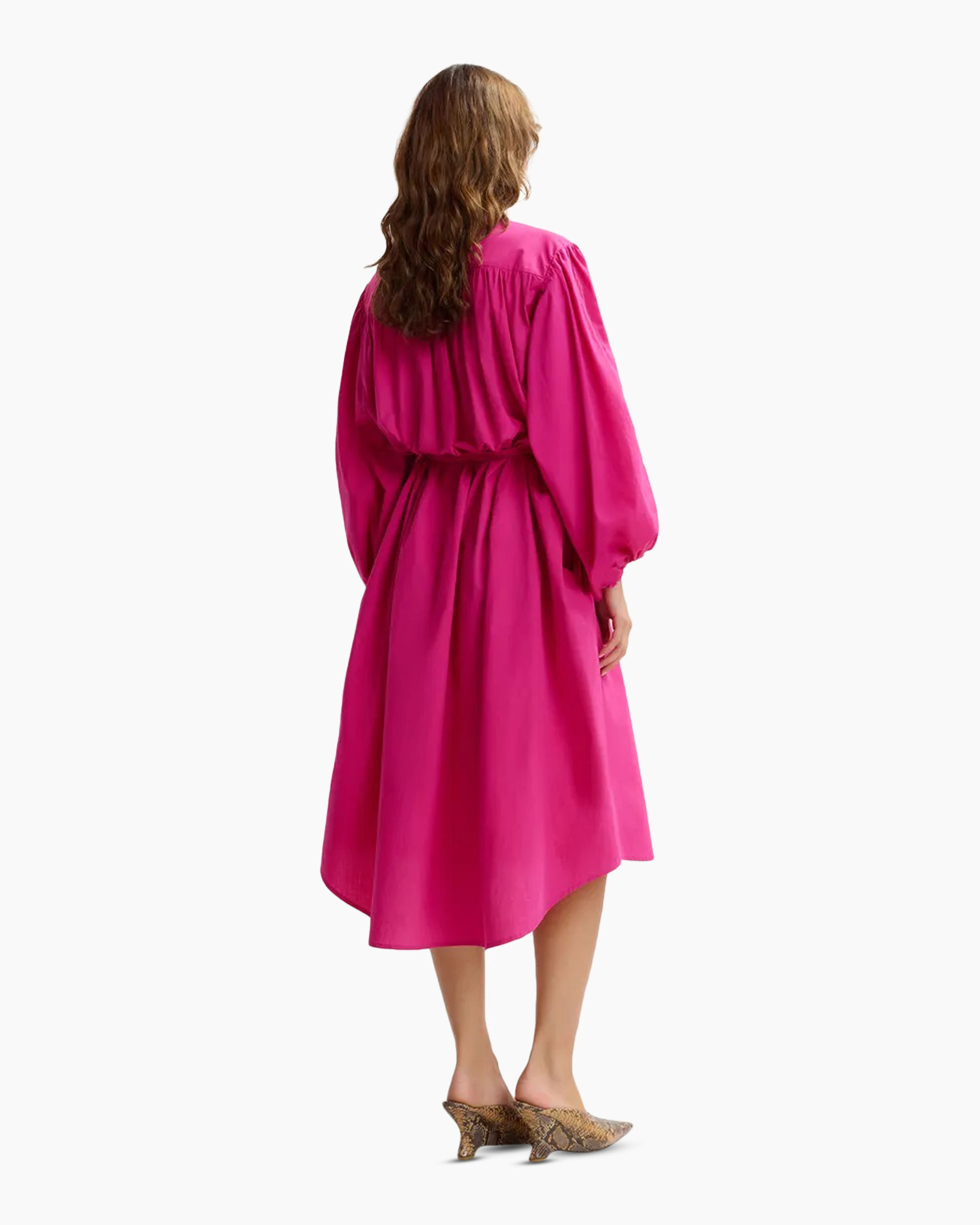 dress, pink, wrap dress, long sleeves, knee-length