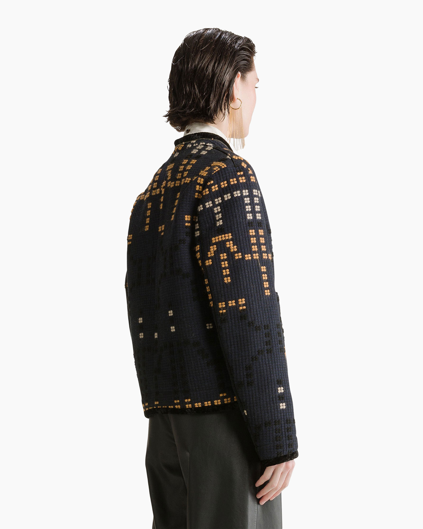 cardigan, knit, pattern, navy, pockets