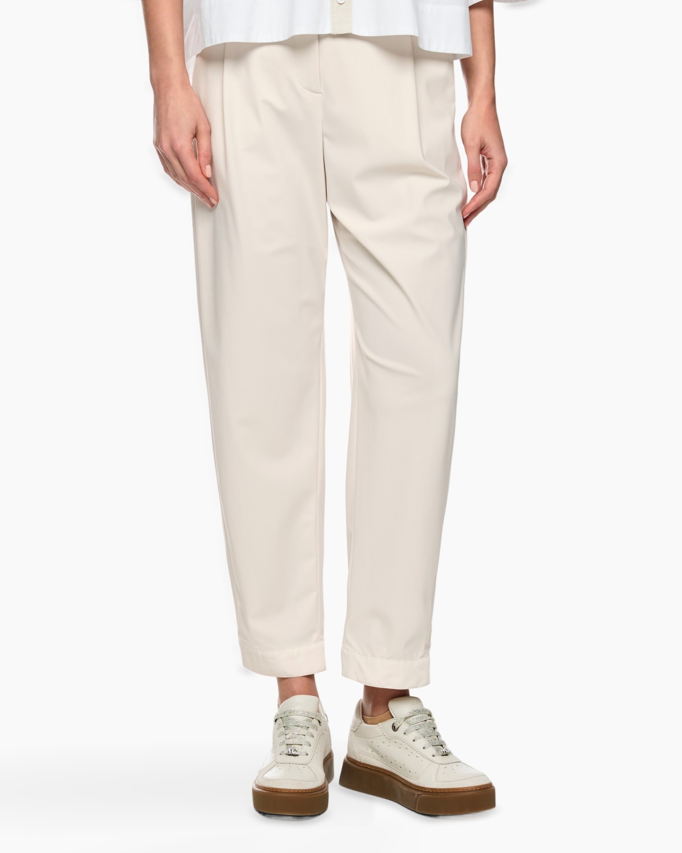 pants, beige, casual, rolled-up, flat-lay shoes