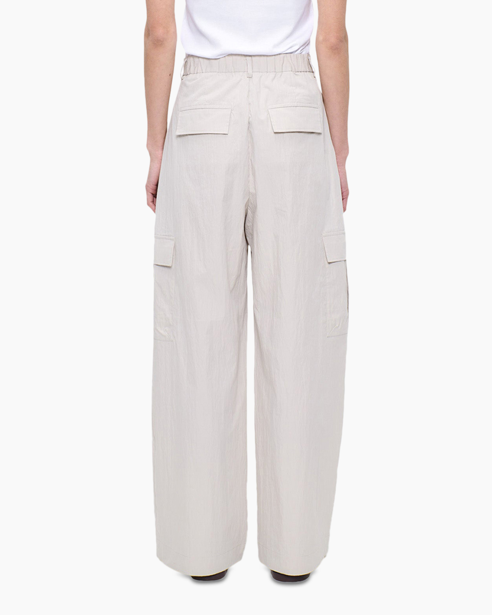 pants, cargo pockets, wide leg, beige, drawstring not visible