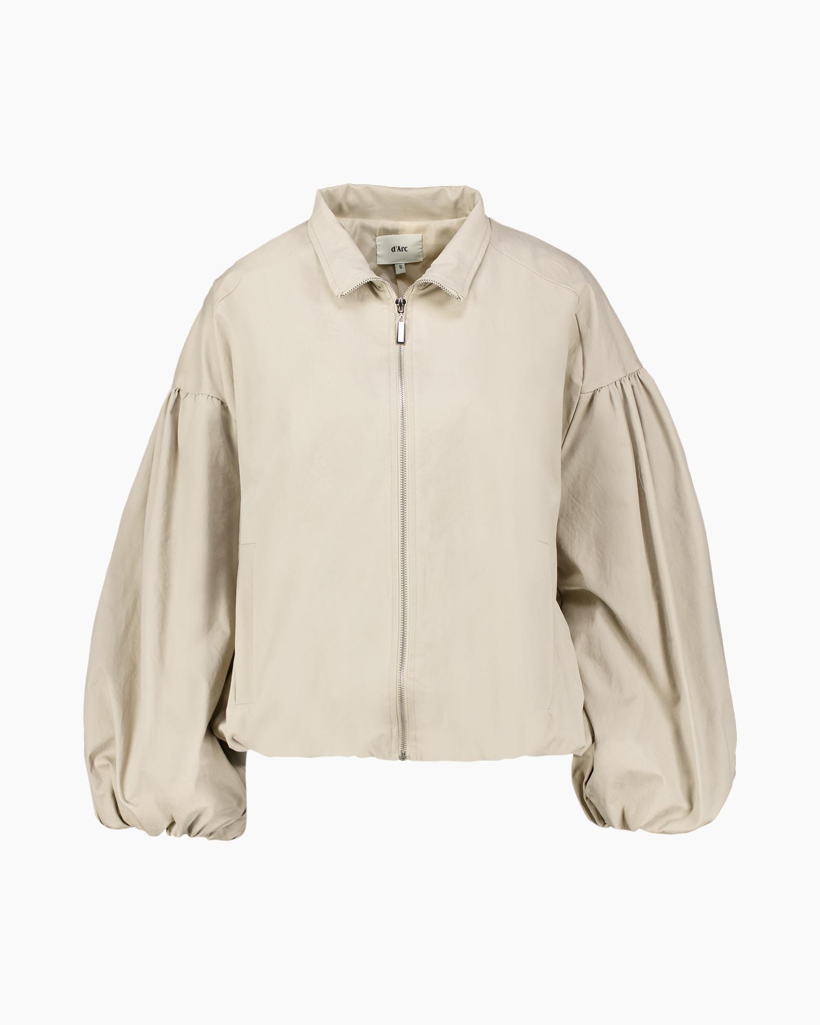 coat, jacket, beige, zipper, puff sleeves
