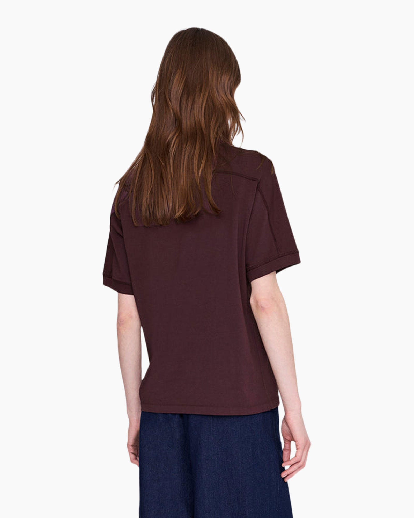 t-shirt, short sleeve, burgundy, cotton, back view