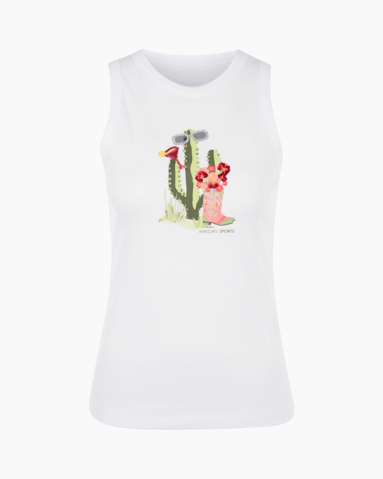 tank top, graphic tee, cactus print, white sleeveless, casual top