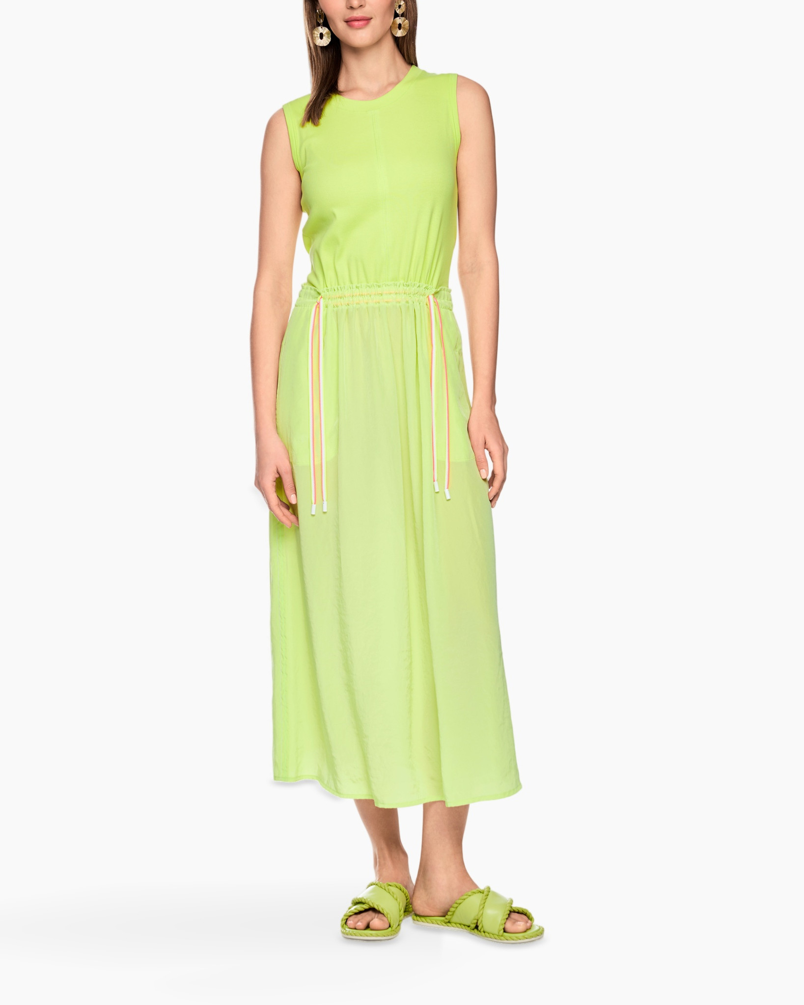 dress, maxi dress, neon green, sleeveless, drawstring waist