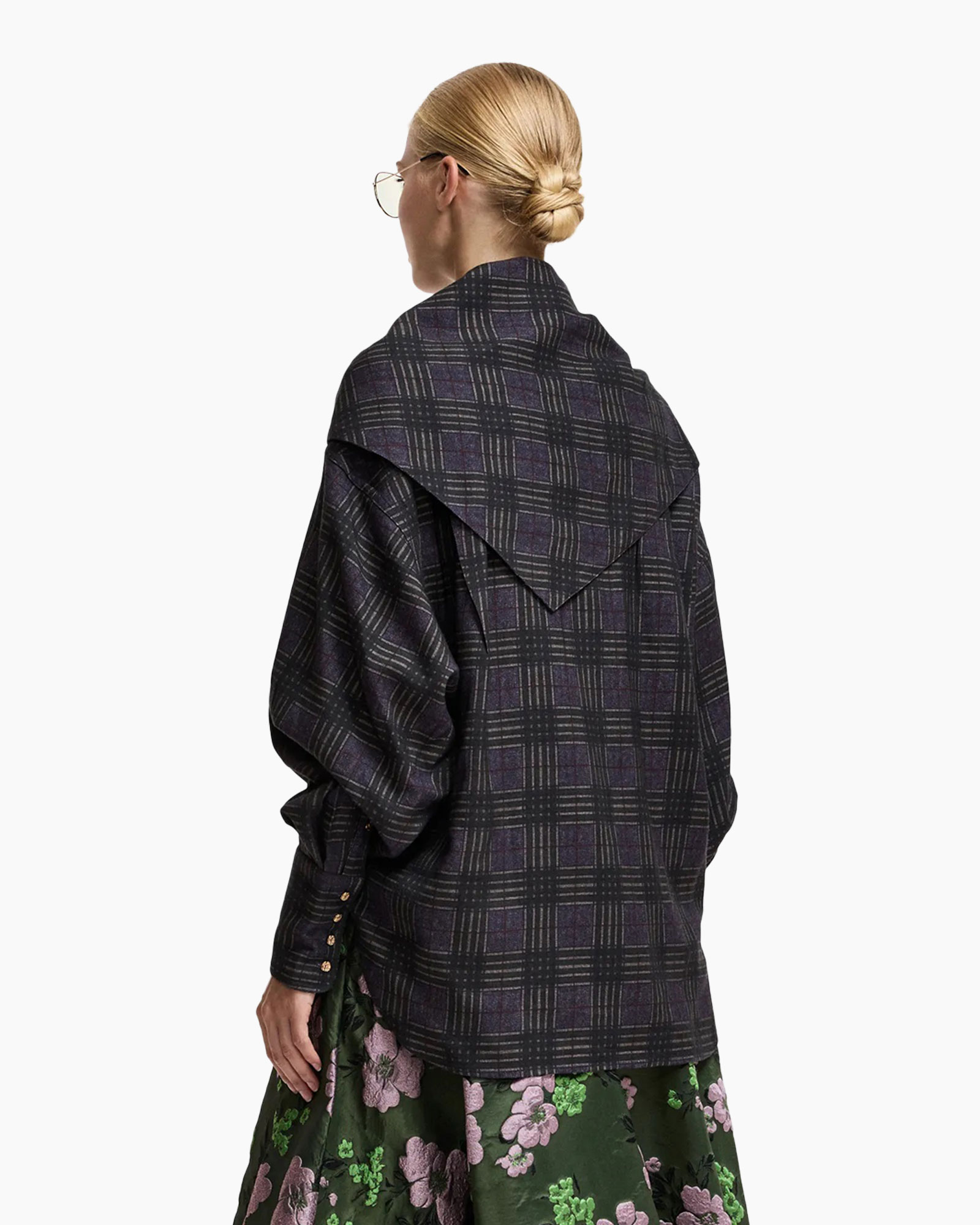 plaid, jacket, collar, long sleeve, dark