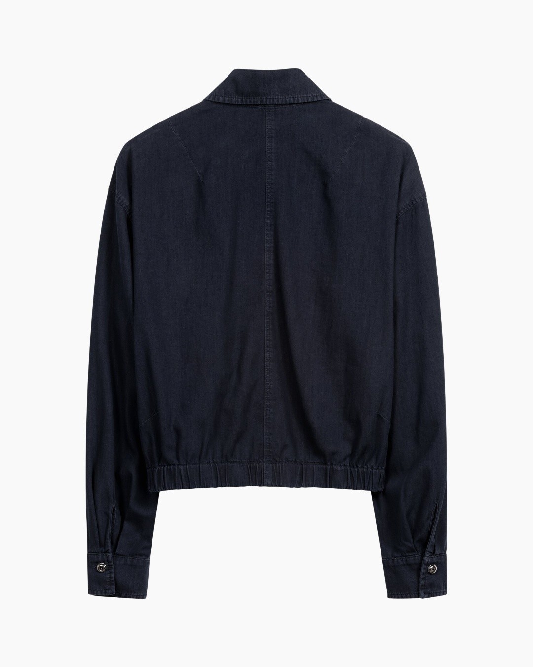 jacket, navy, denim, collar, elastic hem
