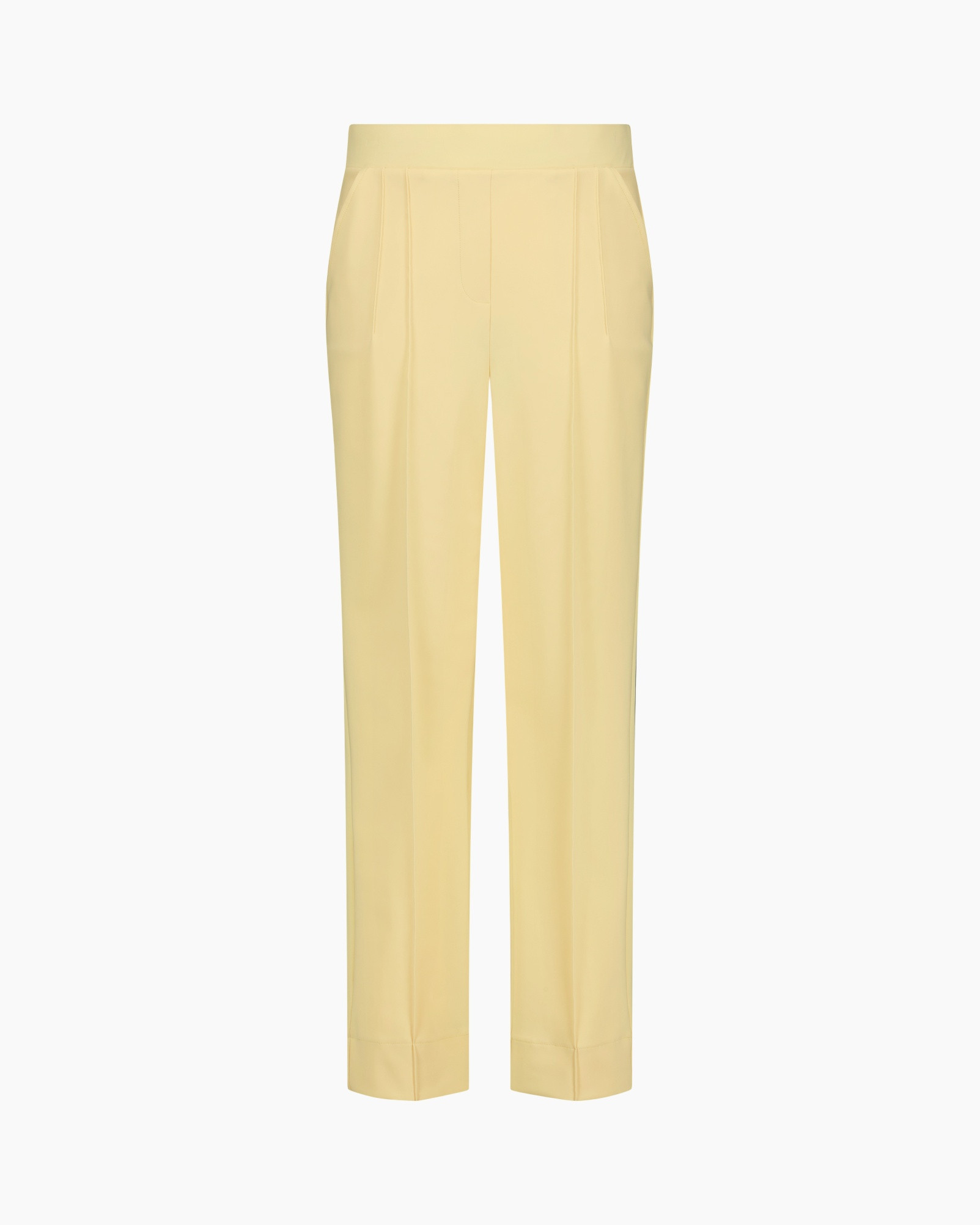 pants, trousers, pale yellow, high-waisted, pleated