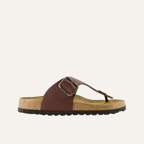sandal, brown, leather, buckled, cork sole