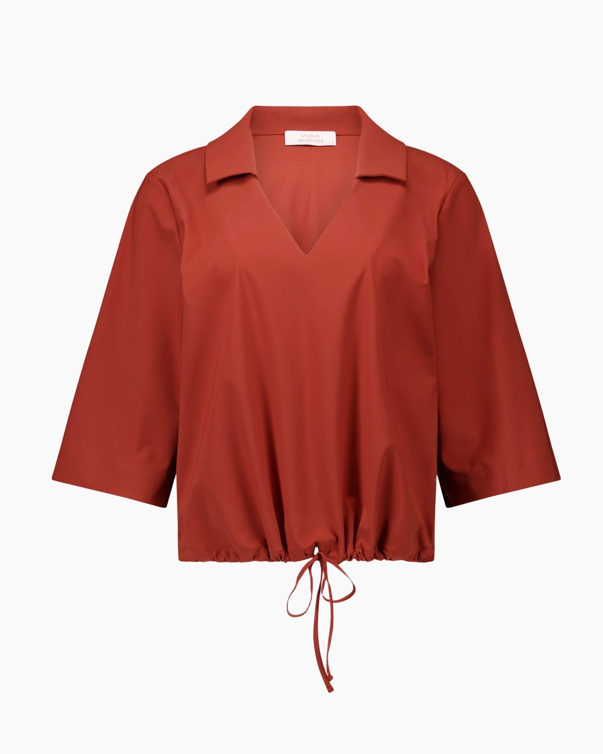 shirt, blouse, drawstring, 3/4 sleeve, rust color