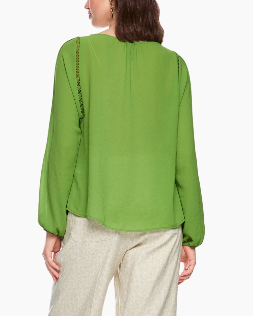 green top, blouse, 3/4 sleeves, embellished seam, loose fit