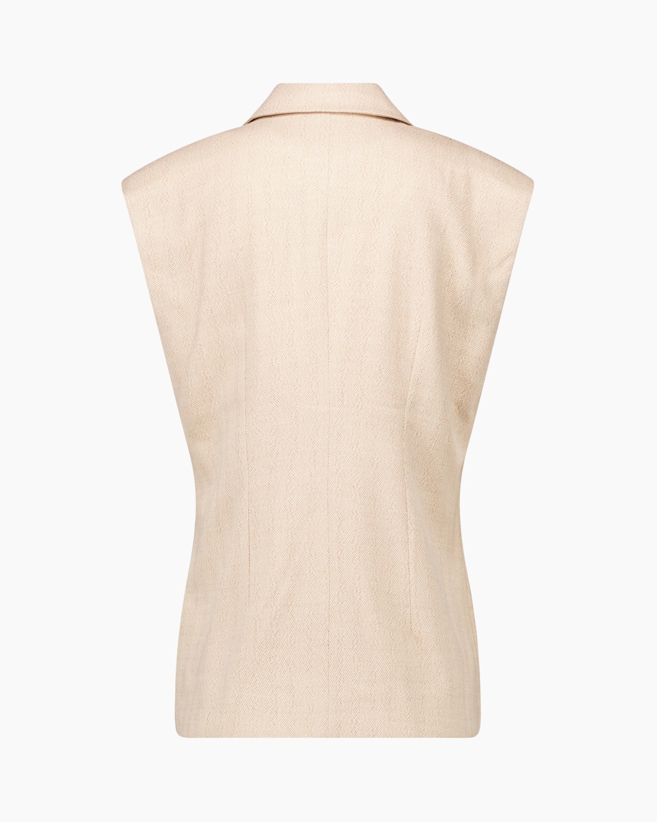 beige, sleeveless, vest, collar, woven