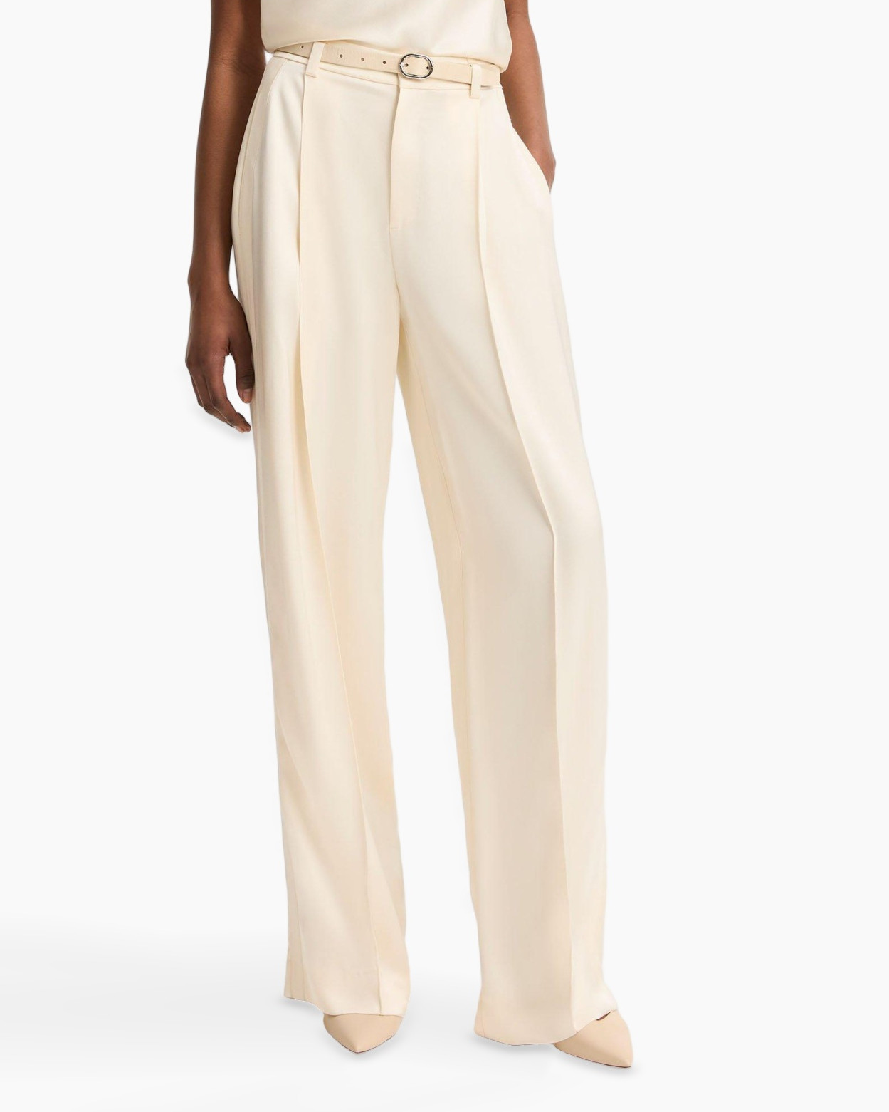 pants, wide-leg, creme, trousers, belted