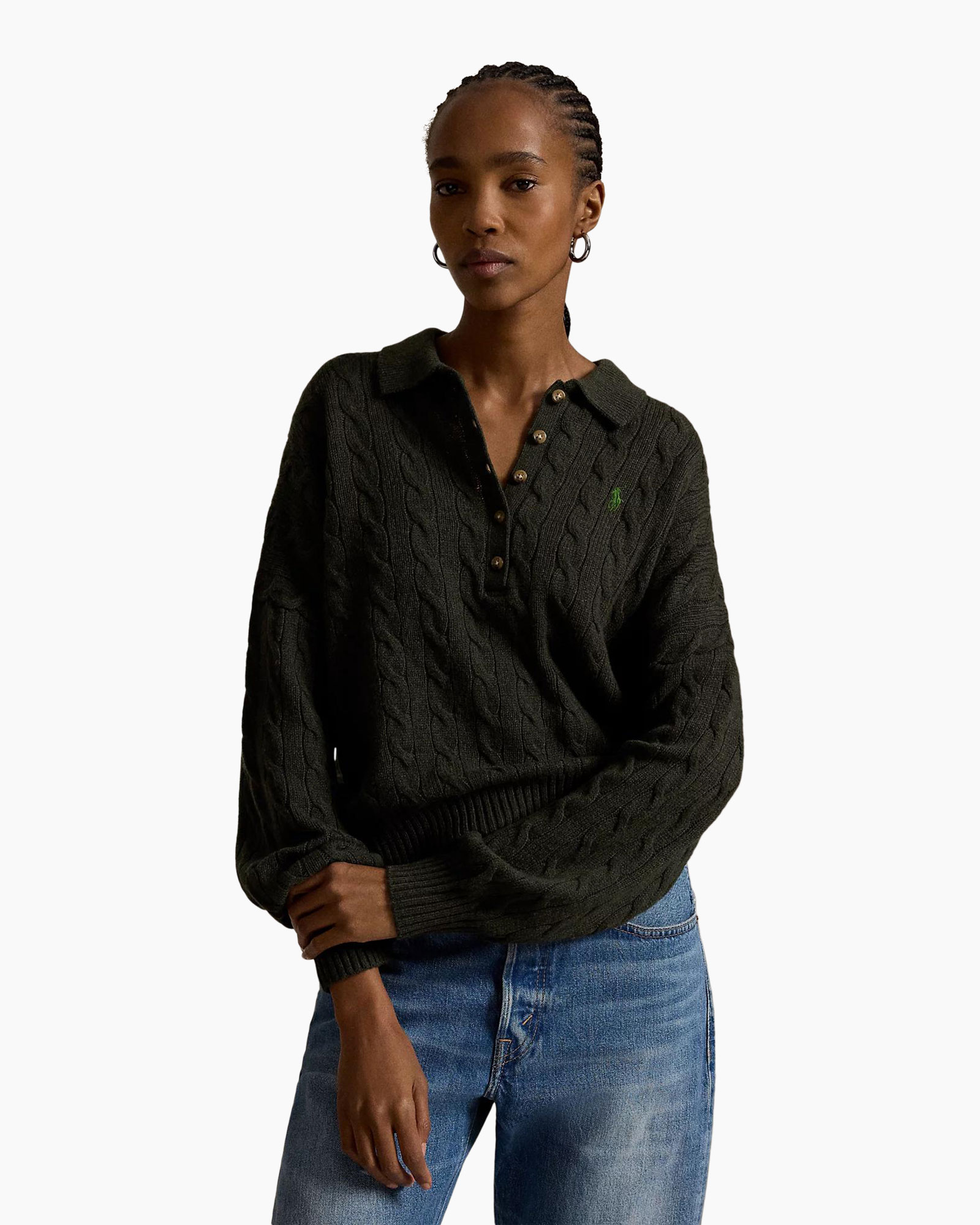 sweater, knit, dark green, collared, pullover