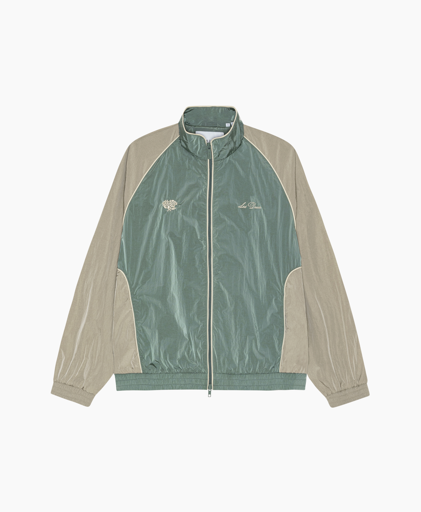 track jacket, zip closure, two-tone, green, beige
