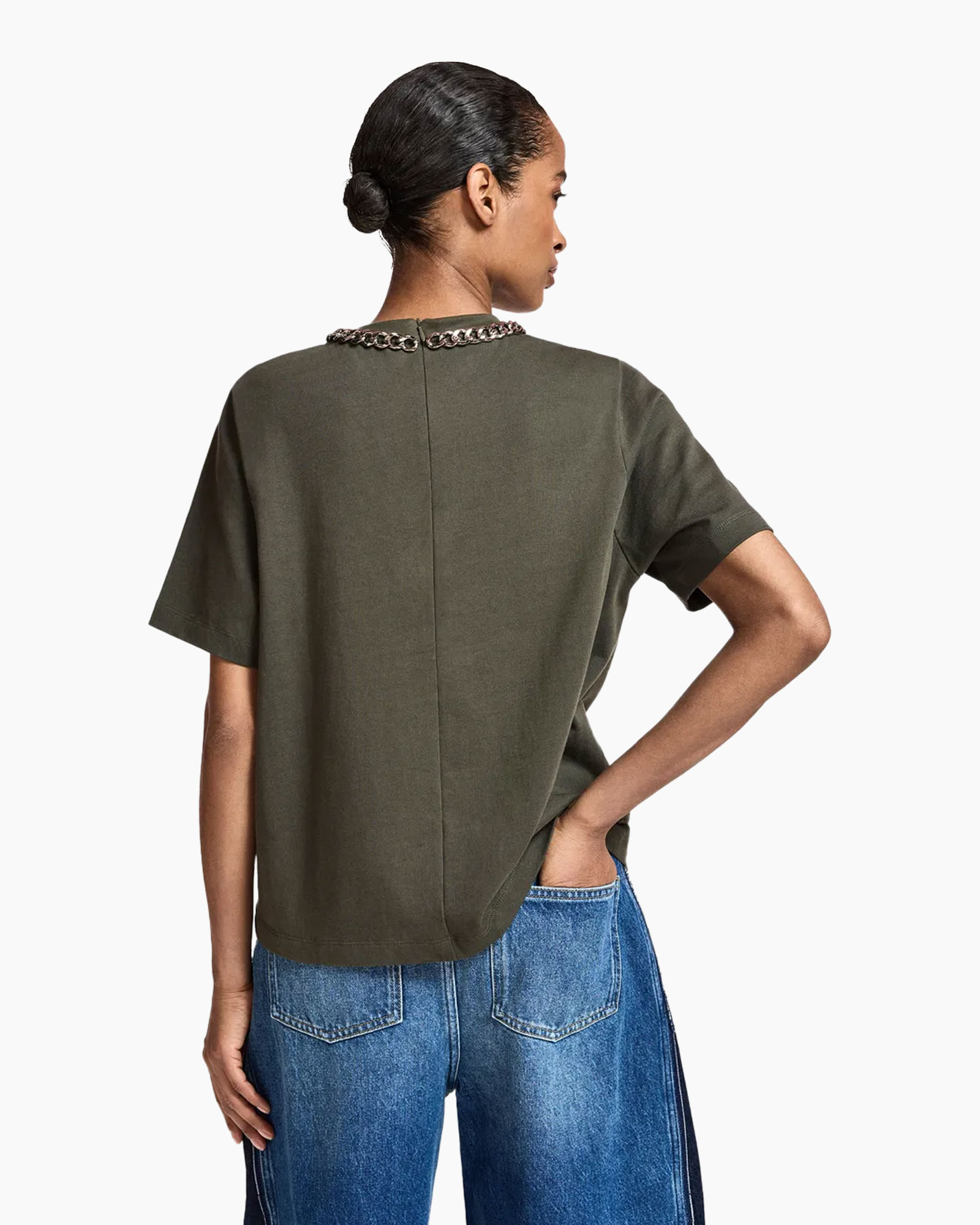 t-shirt, short-sleeve, olive, crew-neck, chain-necklace