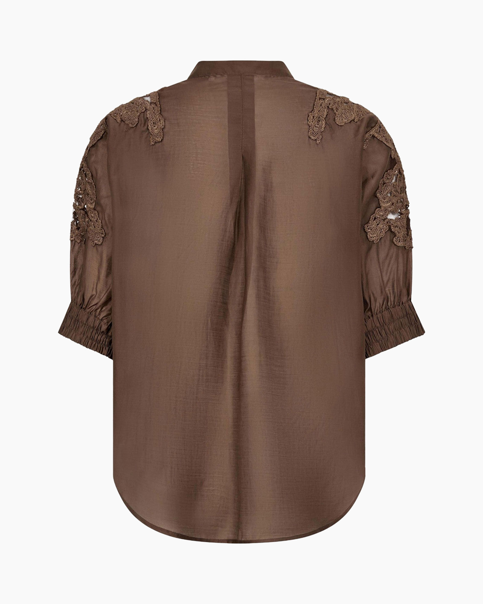 blouse, brown, lace, half-sleeve, back view