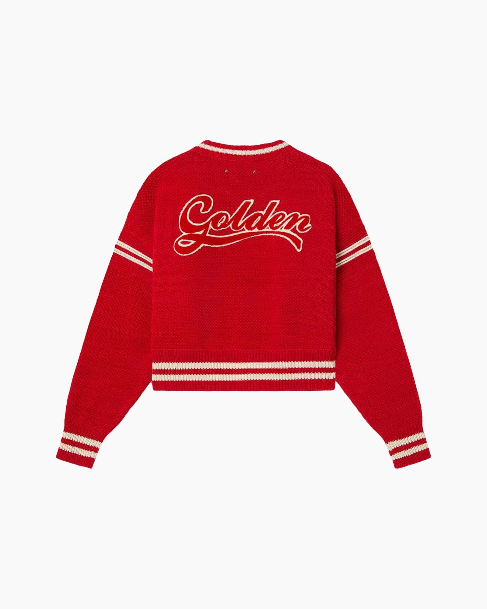 sweater, red, crewneck, knit, graphic-text