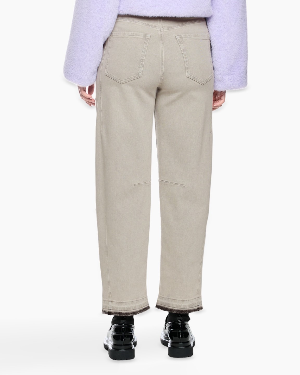 beige pants, wide-leg, button side, cargo-style, pockets