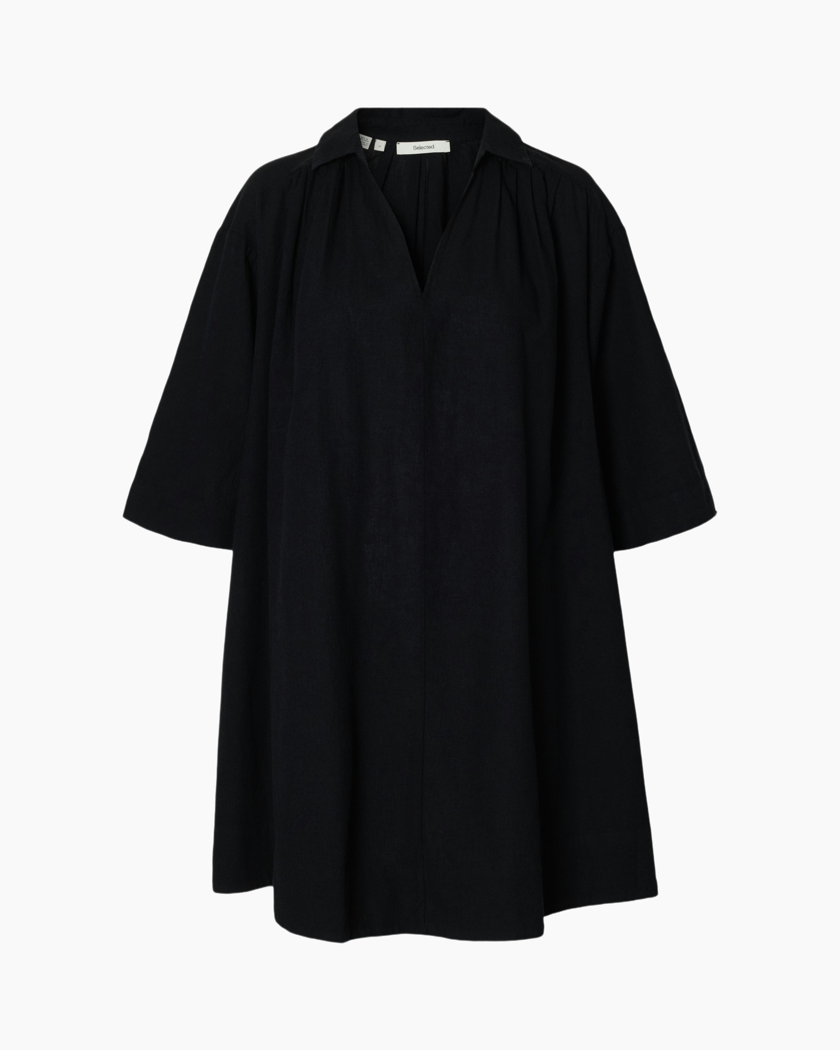 dress, black, loose, linen, vee-neck