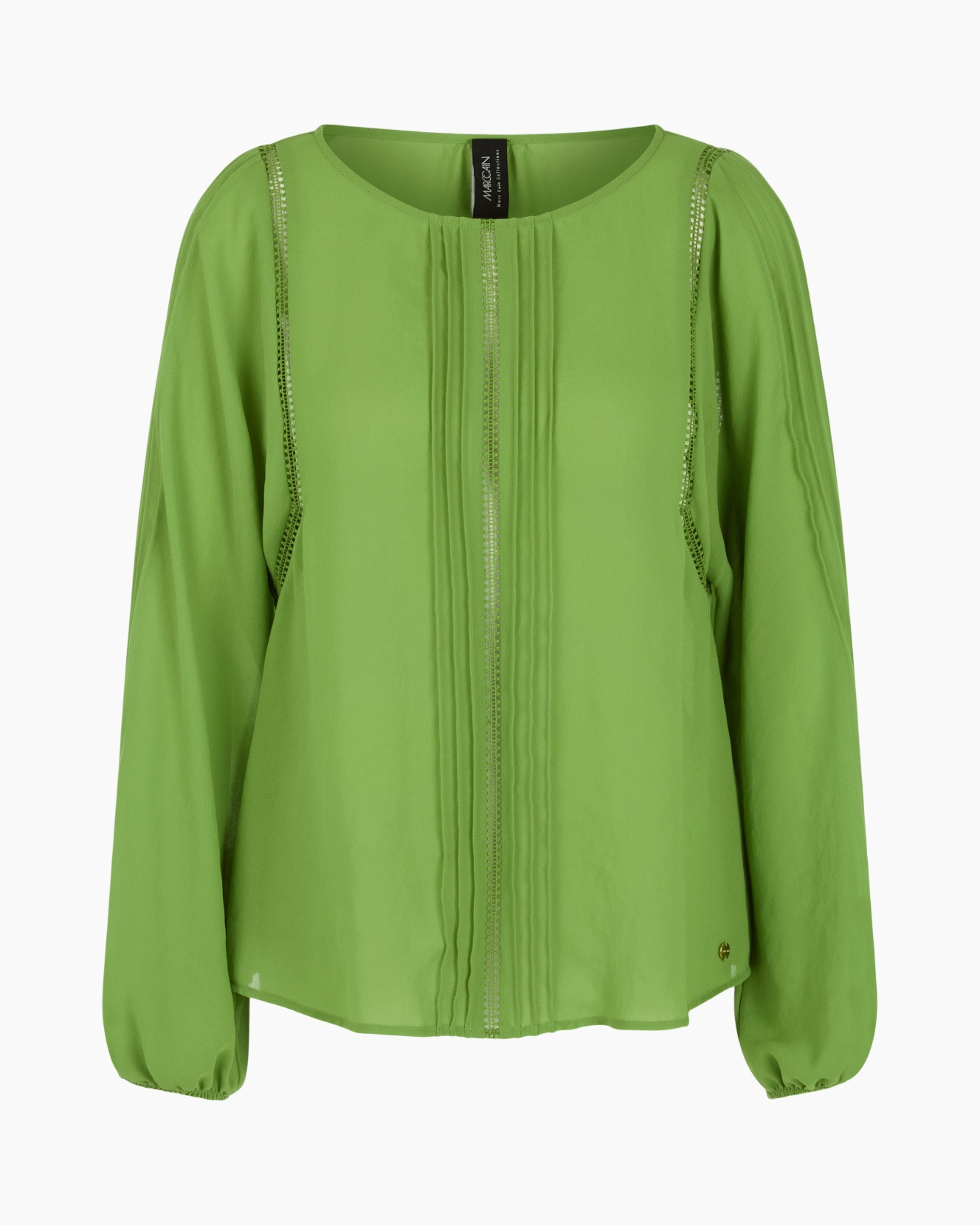 green, blouse, long sleeves, pleated, elastic cuff