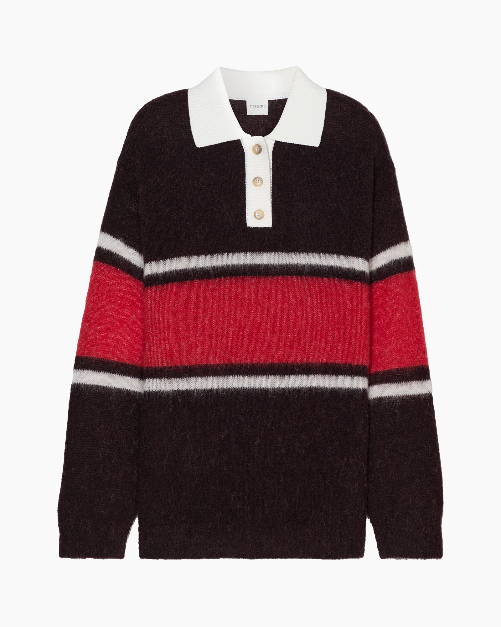sweater, striped, polo collar, knit, long sleeve